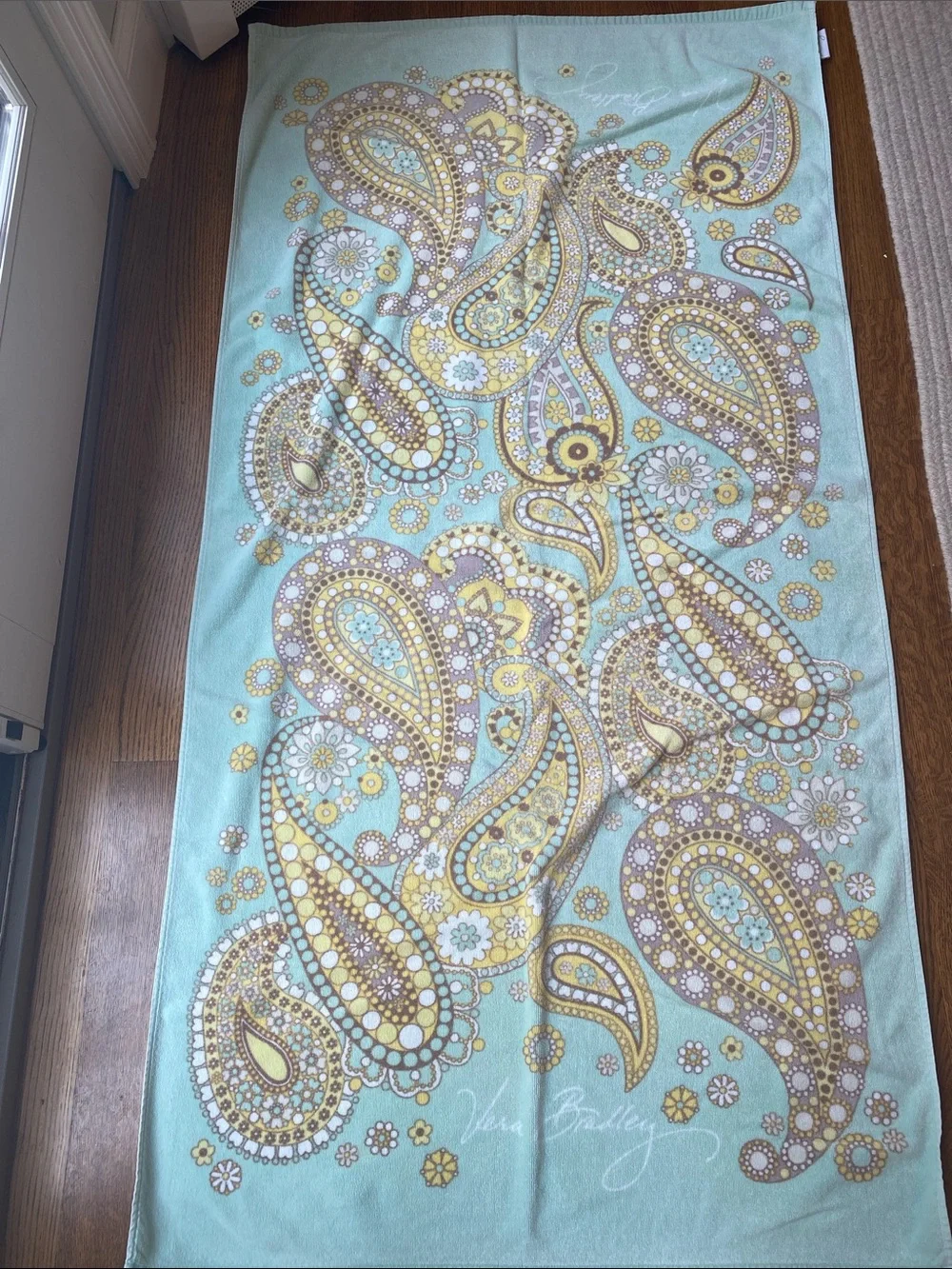 Vera Bradley Aqua Paisley Towel with Yellow and Brown Accents